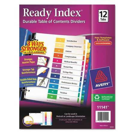 CUSTOMIZABLE INDEX 1-12 BINDER DIVIDERS ASST 1 SET