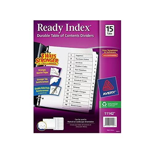 CUSTOMIZABLE INDEX 1-15 BINDER DIVIDERS WHITE 1SET