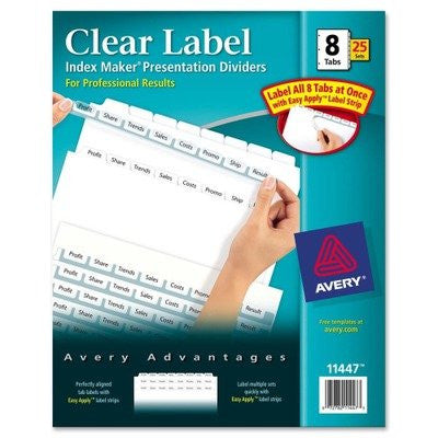 PRINT & APPLY CLEAR LABELS DIVIDER 8 TAB WHITE
