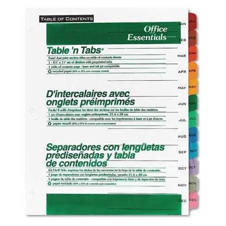 TABLE 'N TABS DIVIDERS 12 TAB MONTHLY MULTICOLOR