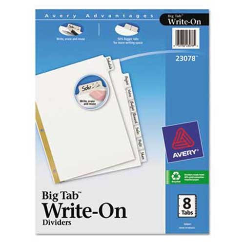 BIG TAB WRITE & ERASE DIVIDER WHITE 8 TAB
