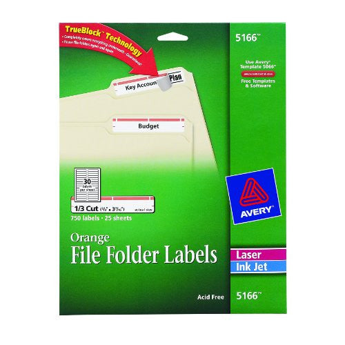 FILE FOLDER LABELS ORANGE 2/3" X 3-7/16" PQ.750