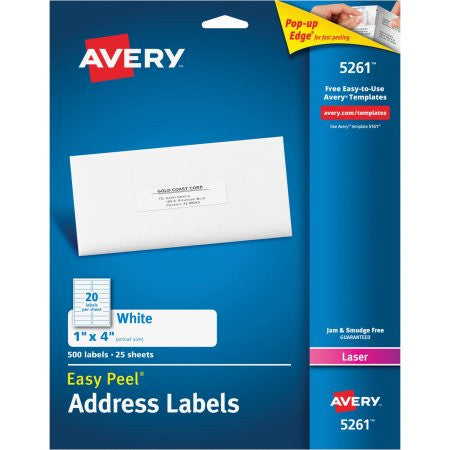 EASY PEEL ADDRESS LABELS 1" X 4" PQ. 500