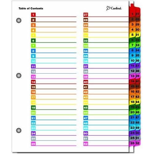 PRINTABLE INDEX DIVIDERS 52 TAB MULTICOLOR