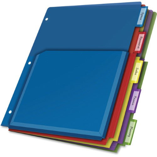 PLASTIC EXP POCKET INDEX DIVIDER 5 TAB ASST LETTER