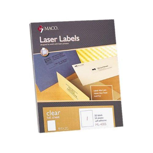LABEL FULL SHEET 8-1/2" X 11" CLEAR 50 PC