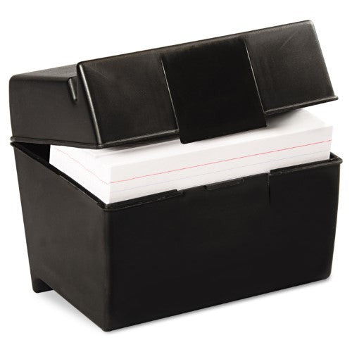 PLASTIC INDEX CARD FLIP TOP FILE BOX 4" X 6" BLACK