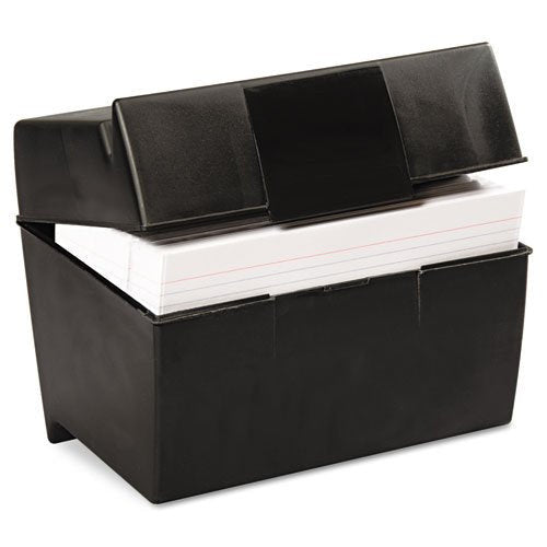PLASTIC INDEX CARD FLIP TOP FILE BOX 5" X 8" BLACK
