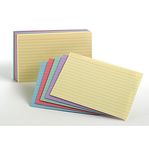 INDEX CARD RULED ASSORTED COLORS 4" X 6" PQ.100
