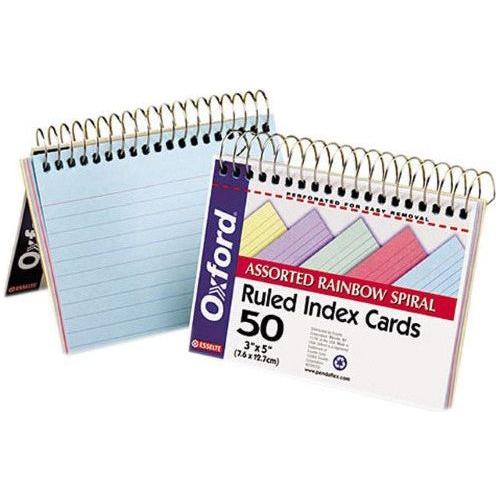 INDEX CARDS SPIRAL BOUND RULED ASST 3" X 5" PQ.50