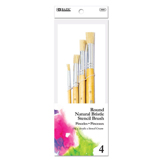 ROUND NATURAL BRISTLE STENCIL BRUSH 4/PK
