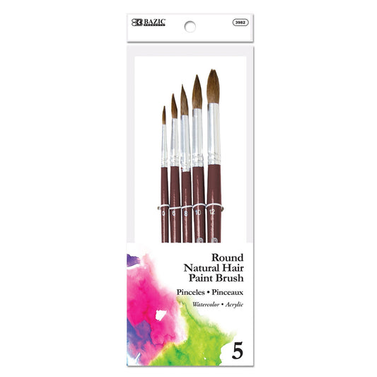 ROUND NATURAL HAIR PAINT BRUSH 5/PK