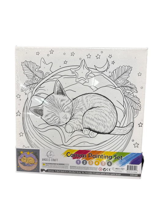 CANVAS PAINT SET CAT INCLUDES 6 COLORS 1 BRUSH