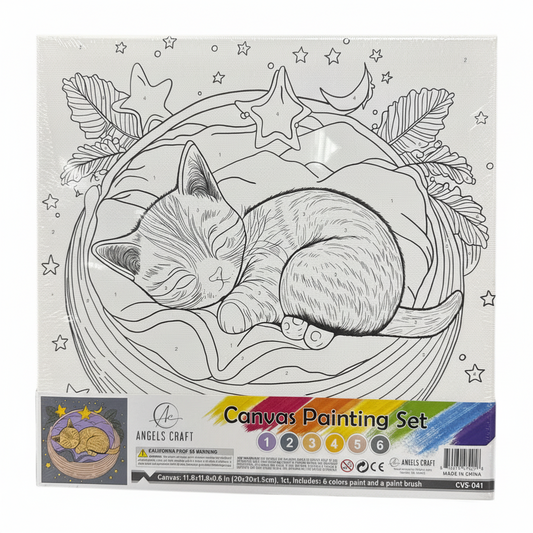 Canvas Paint Set Cat | Includes 6 Color 1 Brush