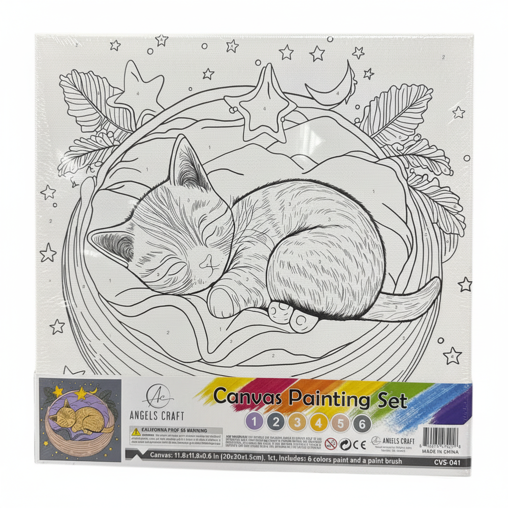 Canvas Paint Set Cat | Includes 6 Color 1 Brush