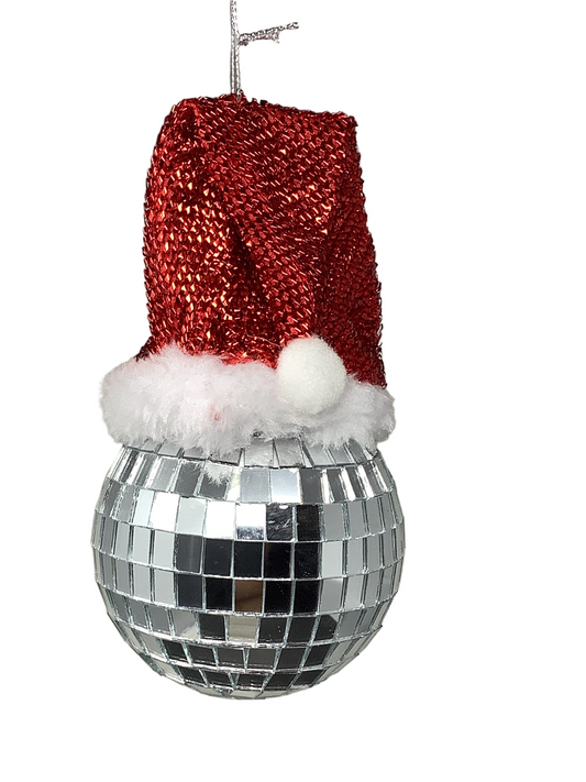 BALL MIRROR W/ SANTA HAT 1PC WHR