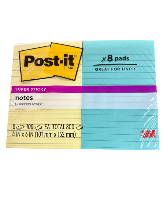 POST-IT SUPER STICKY NOTE 4" X 6" PQ. 8