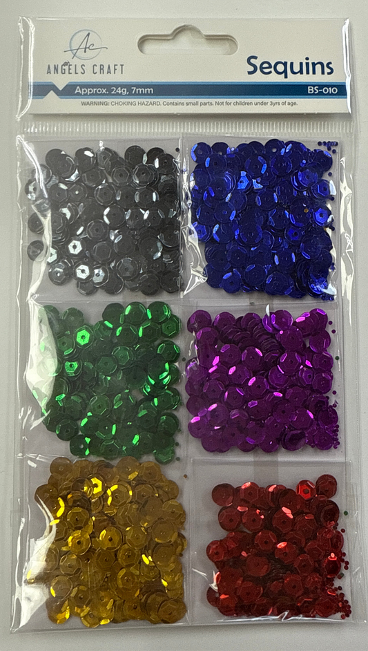 SEQUINS, ASSORTED COLORS, 6 POUCH