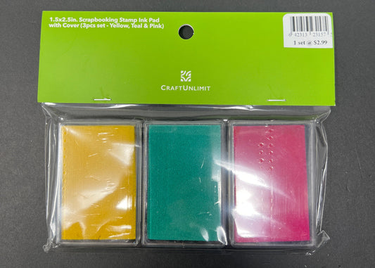 1.5x2.5in. Scrapbooking Stamp Ink Pad with Cover (3pcs set - Yellow, Teal & Pink)