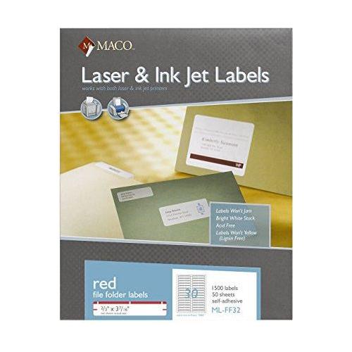 LABELS FILE FOLDER 2/3" X 3-7/16" RED 1500 PC