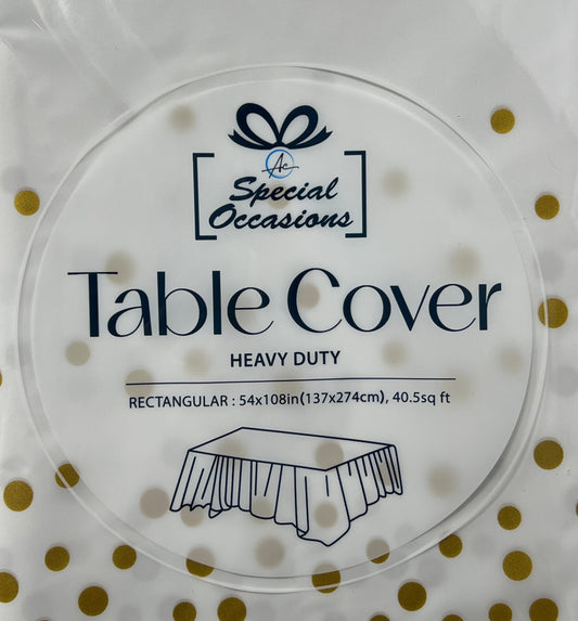 RECTANGLE TABLE COVER WHITE WITH GOLD DOTS