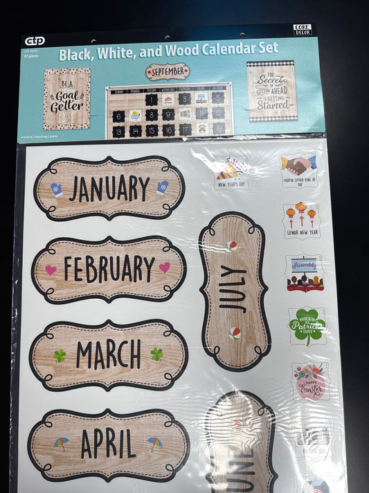 CORE DéCOR BLACK, WHITE, AND WOOD CALENDAR SET