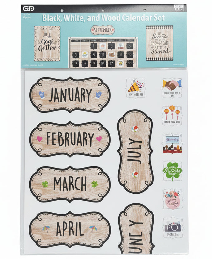 Black, White and Wood Calendar Set