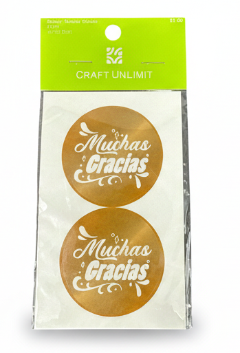 ROUND STICKER (MUCHAS GRACIAS-GOLD) 2IN