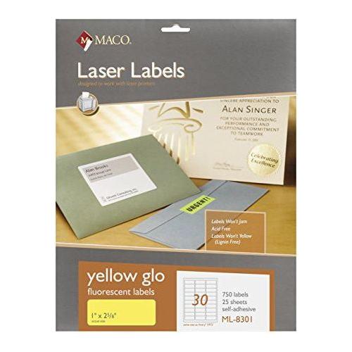 LABELS FLUORESCENT 1" X 2-5/8" YELLOW GLOW 750 PC