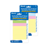 LINED STICK ON NOTES 3" X 3" ASSORTED 3/PK