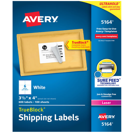 TRUEBLOCK SHIPPING LABELS 3-1/3" X 4" PQ.600