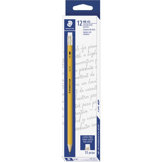 STAEDTLER STANDARD YELLOW HB 2 PENCIL WITH ERASER 12PC