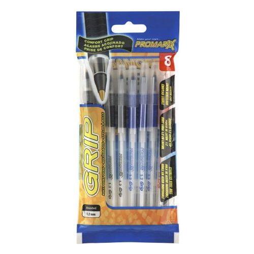 BALL PEN TC GRIP ASST 4BK-3BL-1RED MEDIUM PQ.8