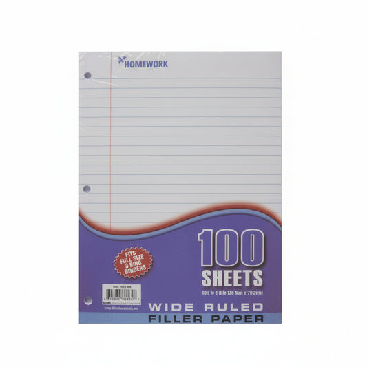 Filler Paper Wide Ruled 100 Hojas – imagen 1 - JA Riollano
