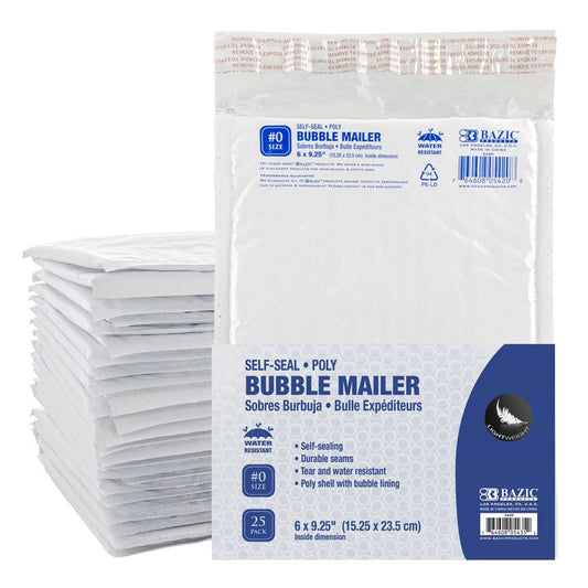 POLY BUBBLE MAILER 6" X 9.25" PQT. 25