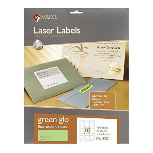 LABELS FLUORESCENT 1" X 2-5/8" GREEN GLOW 750 PC