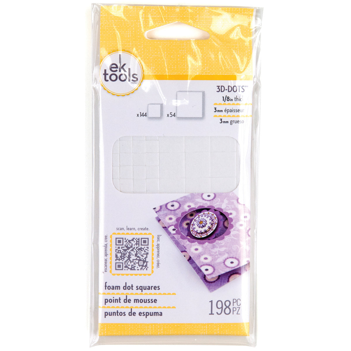 ADHESIVE FOAM DOT SQUARES .125IN 198PCS