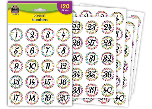 CONFETTI NUMBERS STICKERS 120PK