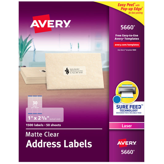 MATTE CLEAR ADDRESS LABELS 1" X 2-5/8" PQ.1500