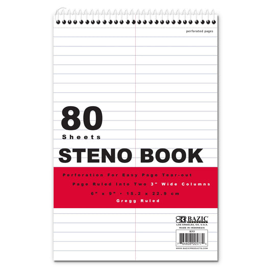 WHITE PAPER GREEN RULED STENO BOOK 80CT 6'' X 9''