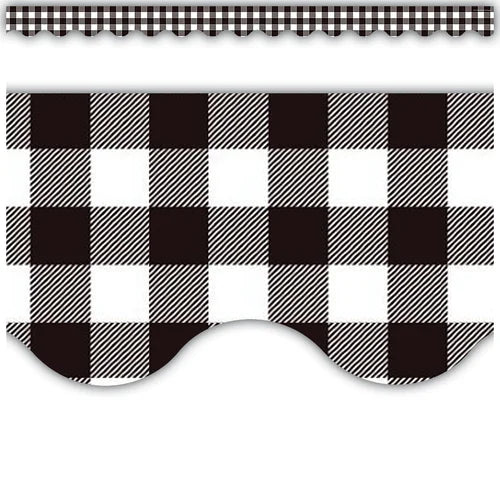 BLACK AND WHITE GINGHAM SCALLOPED BORDER