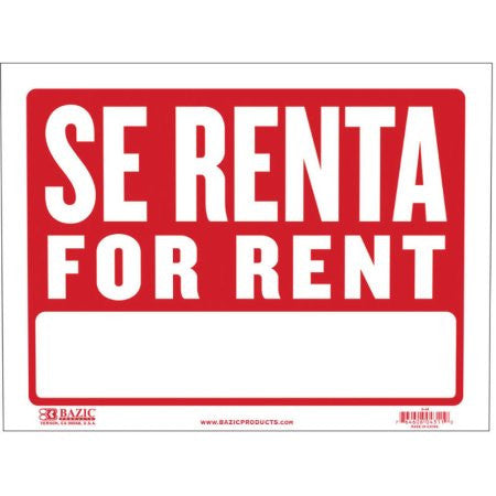 Sign Se Renta/For Rent 9" X 12" - JA Riollano