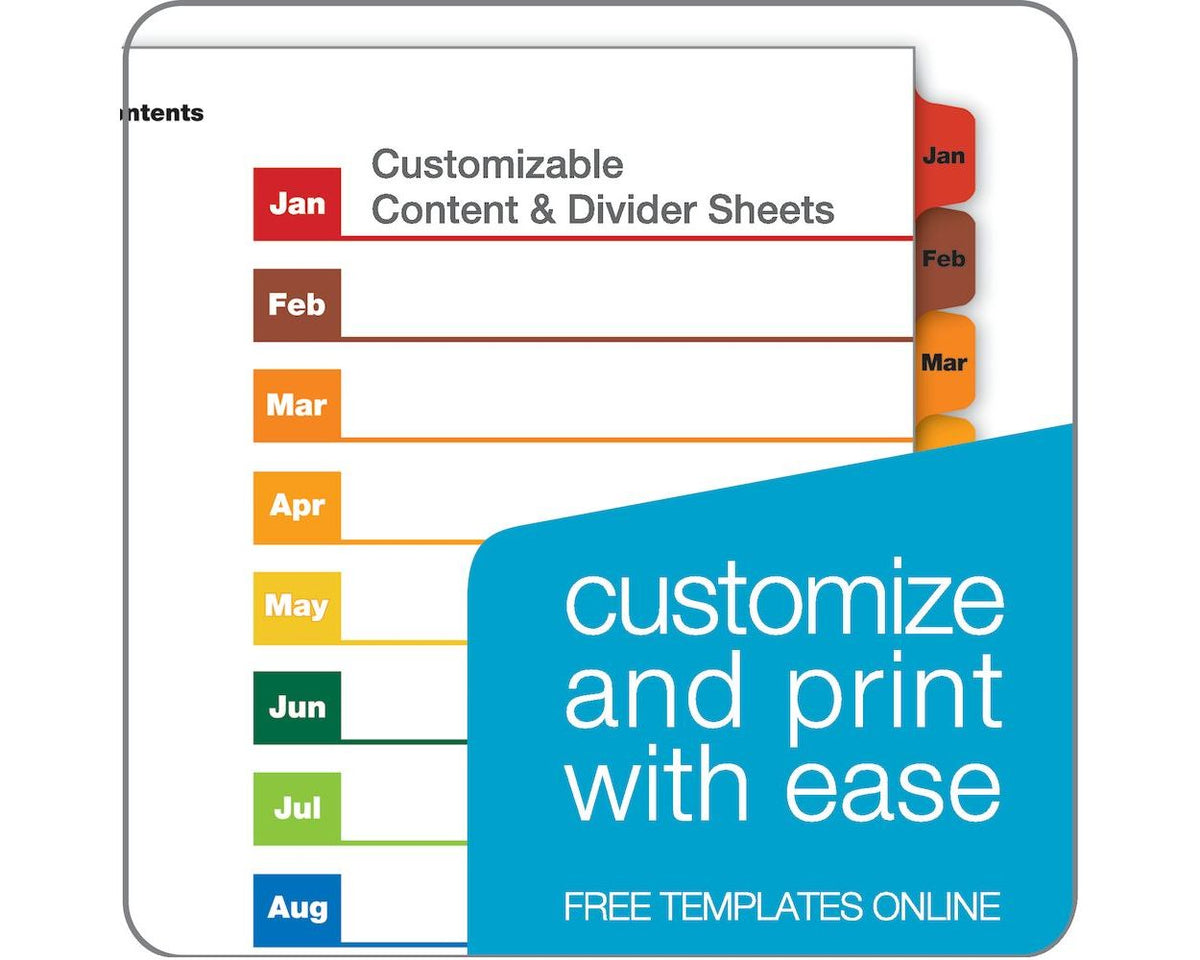 Printable Dividers Monthly Multicolor Letter