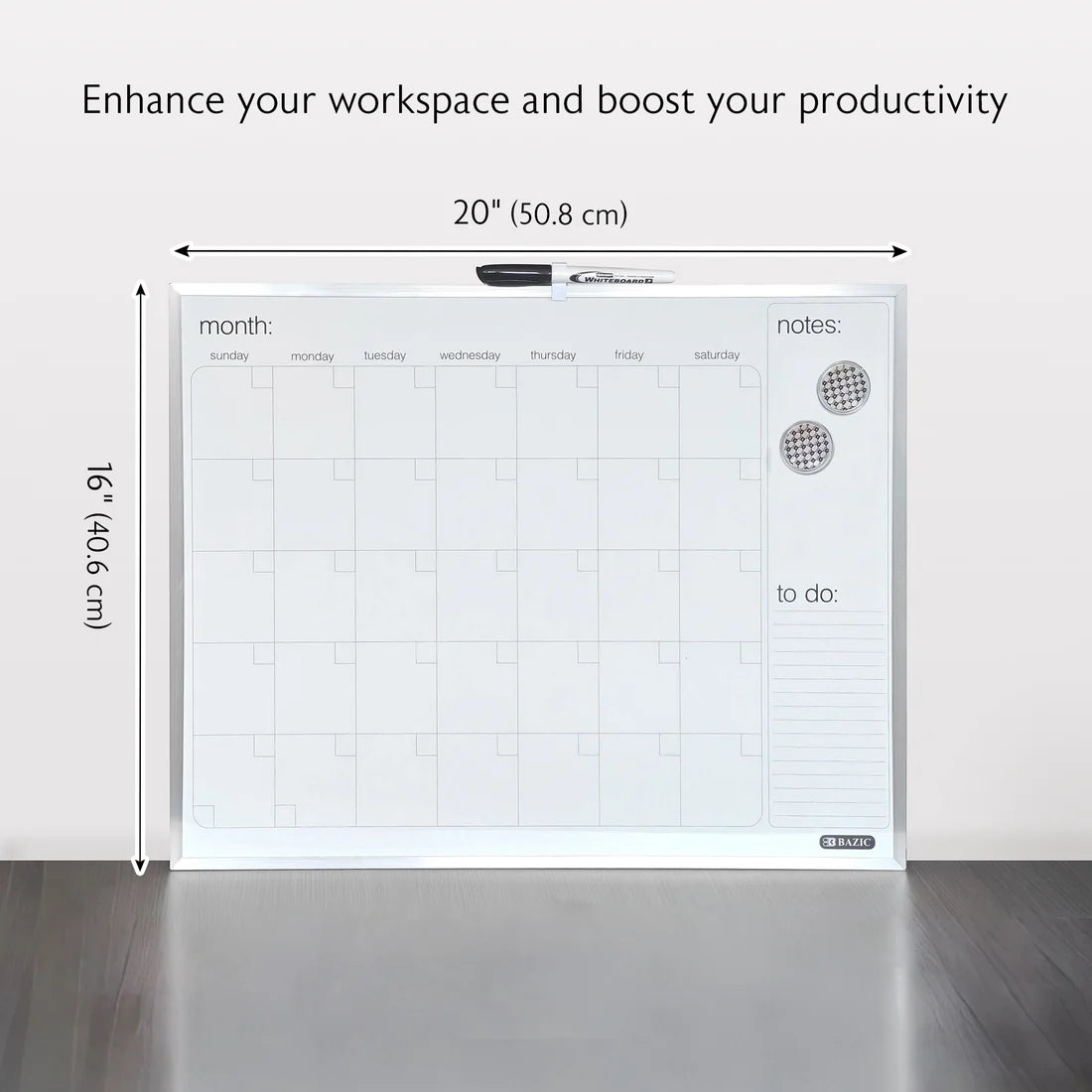 Magnetic Dry Erase Calendar Aluminium 16" X 20"
