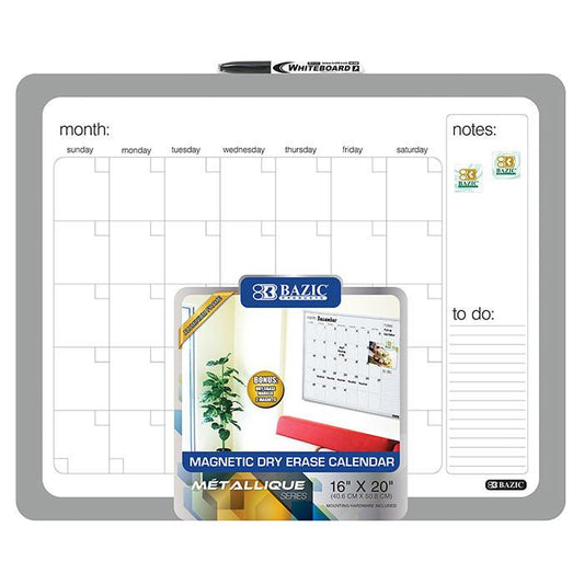 MAGNETIC DRY ERASE CALENDAR ALUMINIUM 16" X 20"