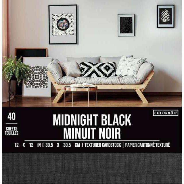 MIDNIGHT BLACK TEXTURED CARDSTOCK PAPER PAD 12X12