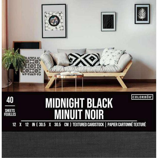 MIDNIGHT BLACK TEXTURED CARDSTOCK PAPER PAD 12X12