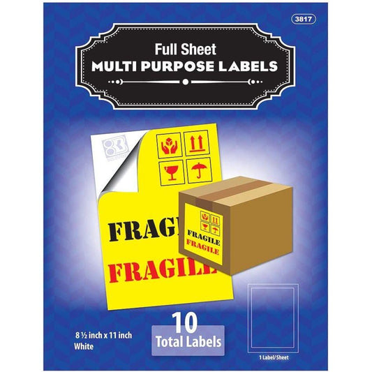 FULL SHEET WHITE LABEL 8-1/2" X 11" PQT.10