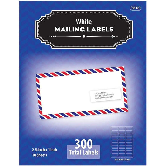 WHITE MAILING LABEL 1" X 2-5/8" PQT.300