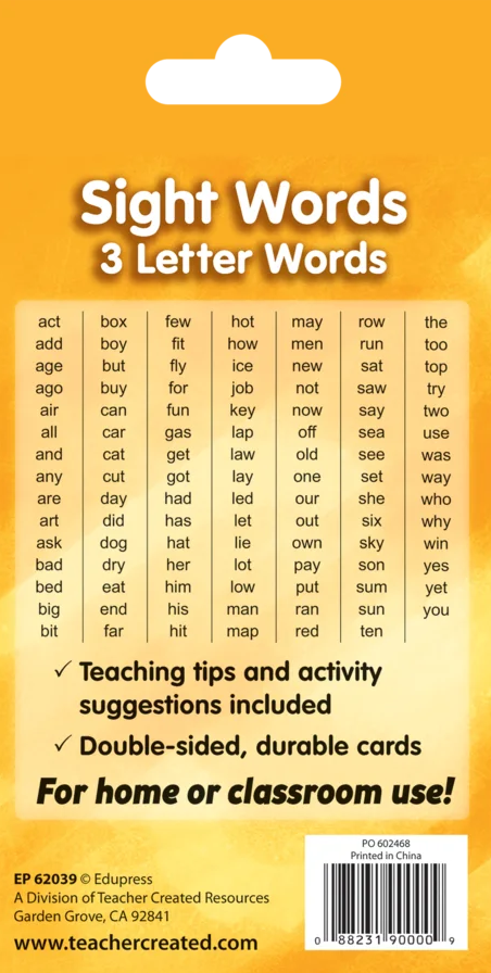 Sight Words Flash Cards - 3 Letter Words